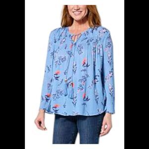 Lacey Chabert Women's Bell-Sleeve Blouse with Smocked Detail Blue - Regular